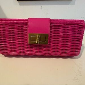 J Crew bright pink wicker clutch